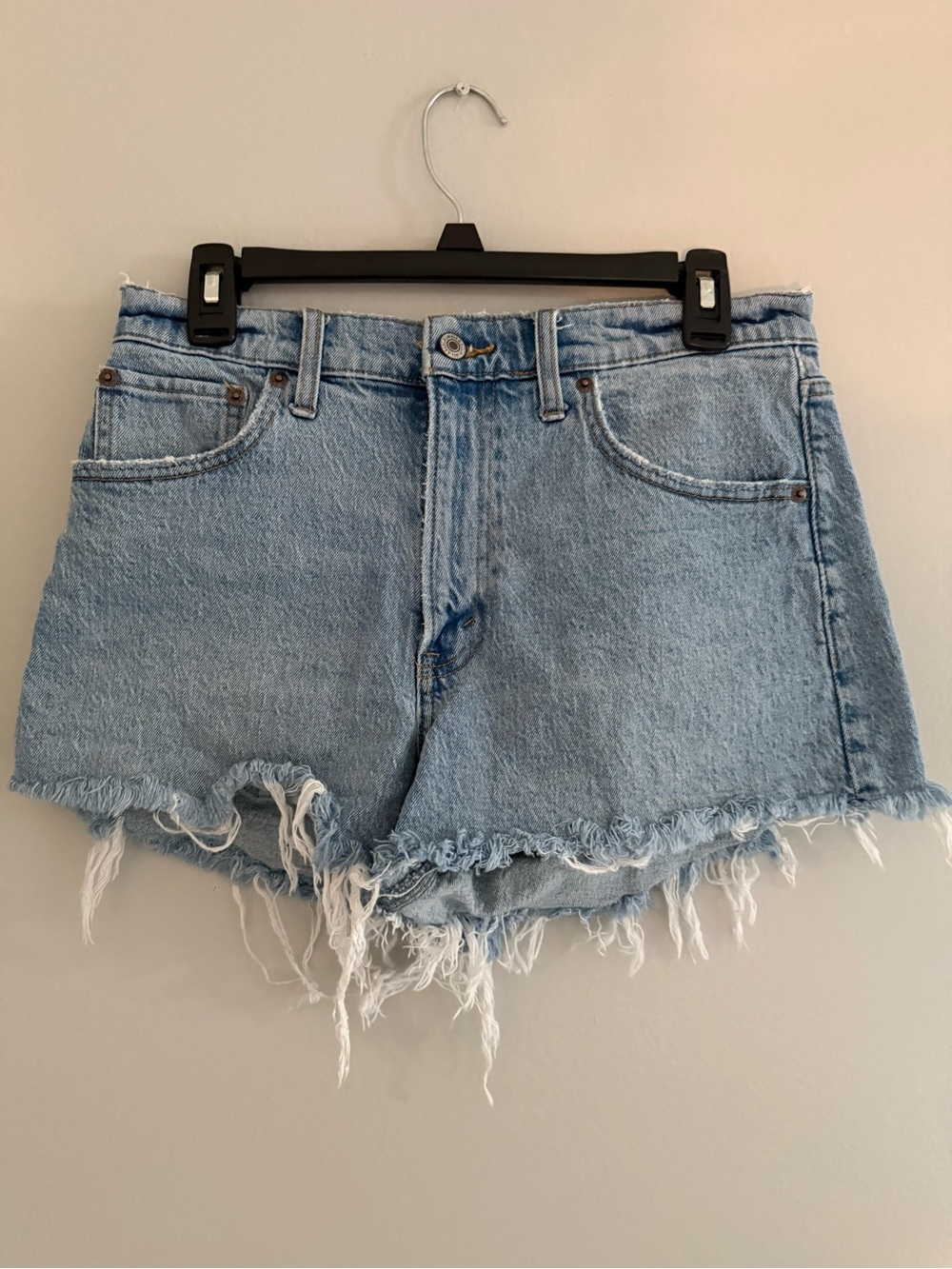 Abercrombie & Fitch Light Blue Distressed Denim Shorts
